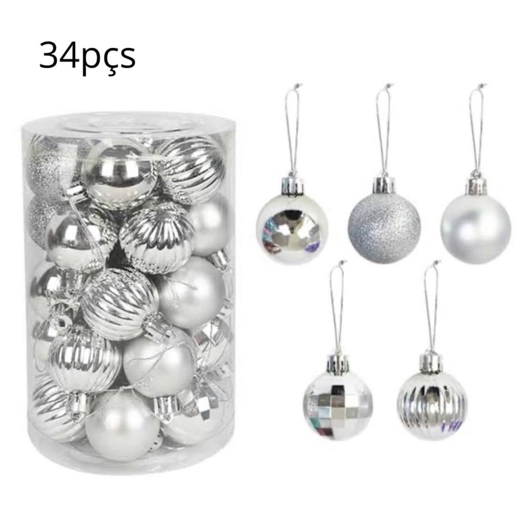34 Bolas De Natal Prata Mista…
