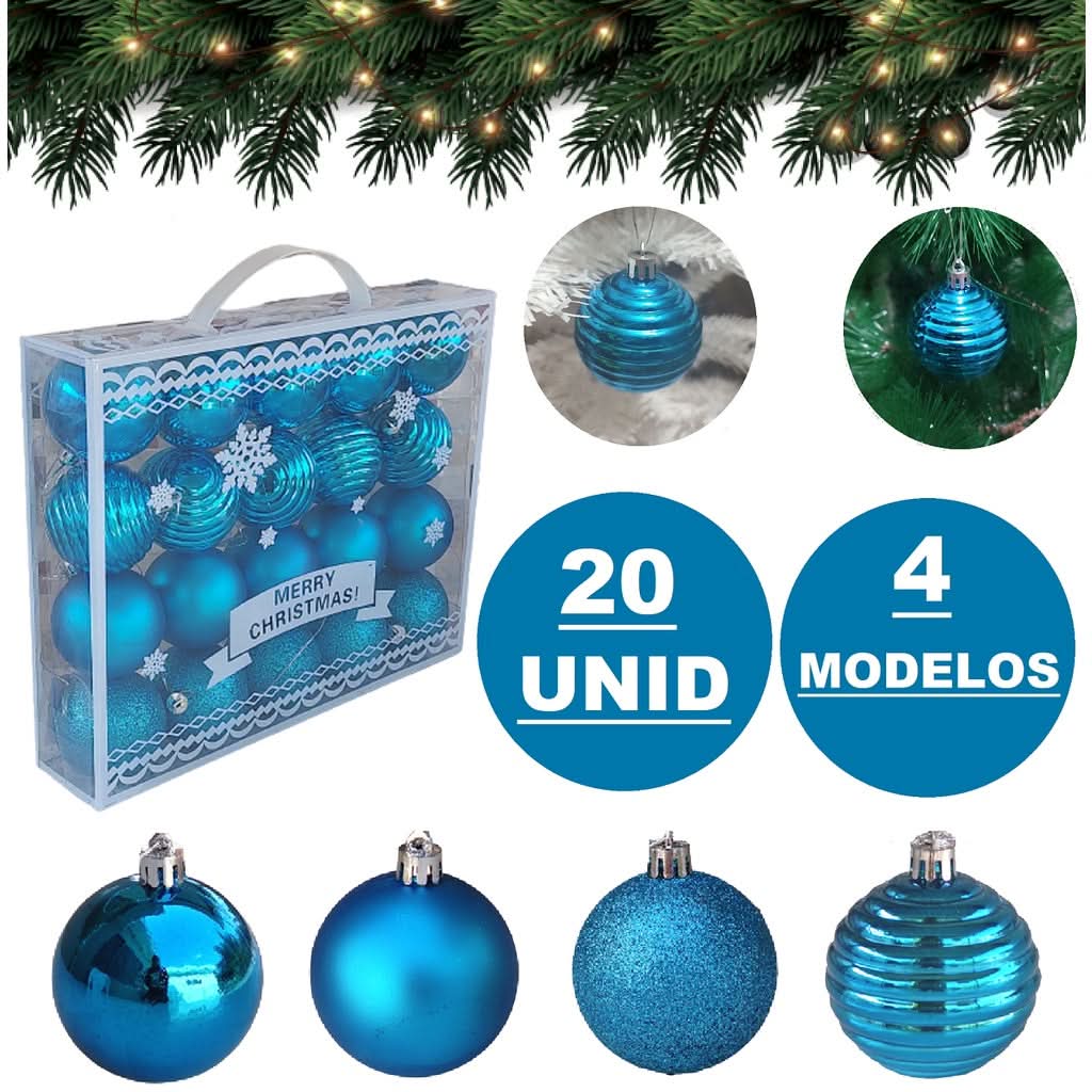 Kit 20 Bolas De Natal Azul…