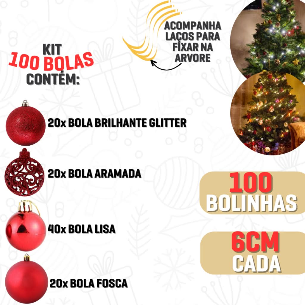 Kit 100 Bolinhas Enfeite…